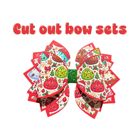 4 x Christmas Dumplings cut around  Hair bow sets 3.5” Leatherette or Canvas