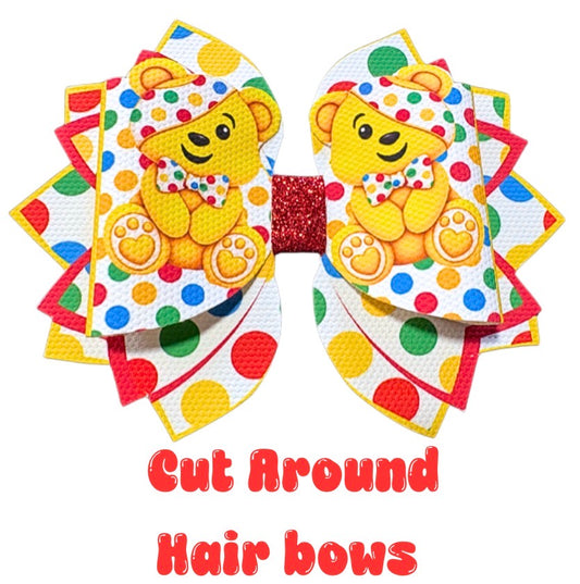 4 Pudsey inspired themed Cut around hairbow bow loops and Stacked tails 3.5”