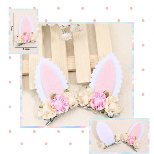 2 x Bunny ears ready made hair clips