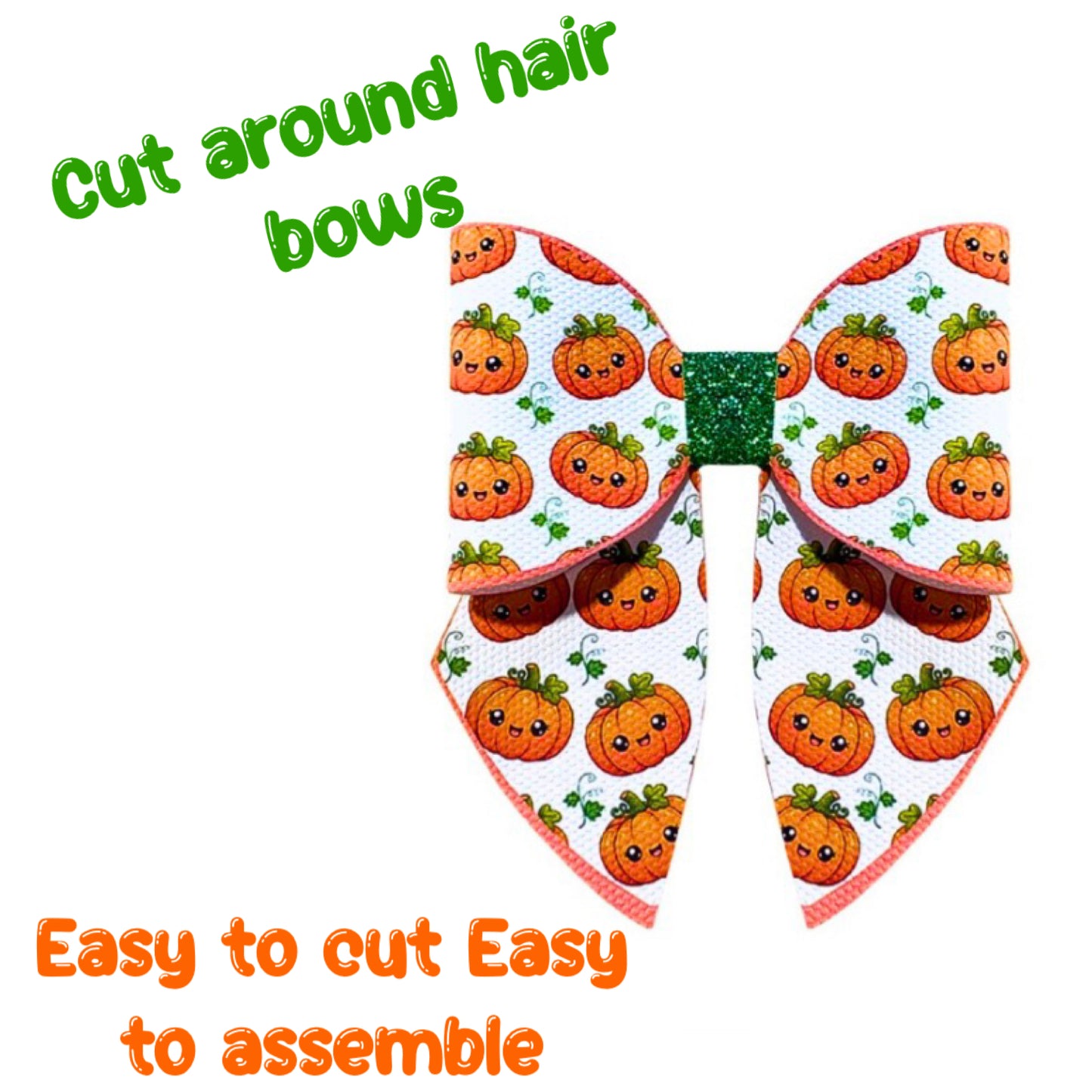 4 x Pumpkin cut around hair bow loops & tails 3.5” Leatherette or Canvas