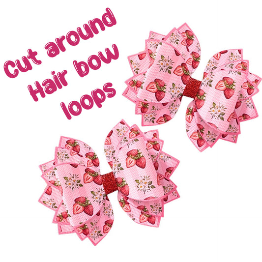 4 x printed in house Leatherette bow loops and Fan Tails 3.5” Pastel Strawberries