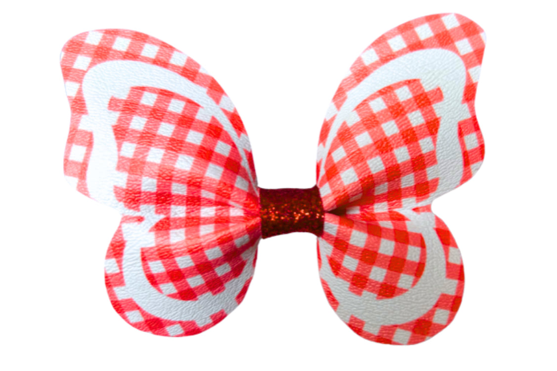 7 x Pre printed Ready to cut Butterfly Pinch bows 3.5” School Gingham