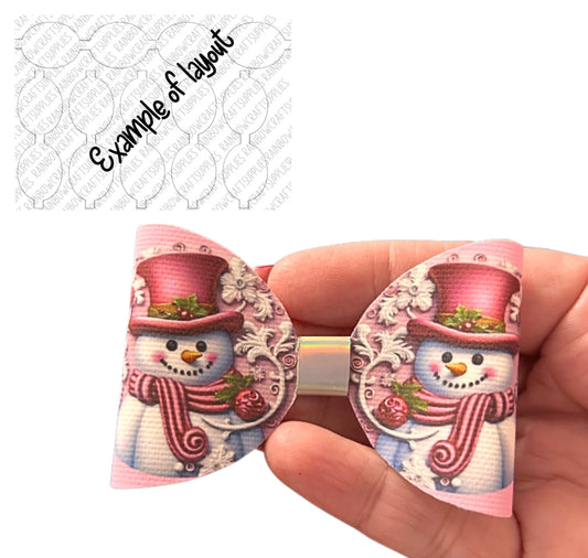 3D Effect Snowman  christmas themed printed canvas bow loops x 7