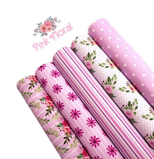 Floral pink themed canvas fabric set A4