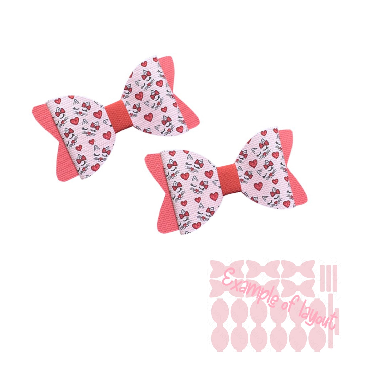 6 x piece 3” printed Canvas Bow loops tails and centre strips Kitty cat