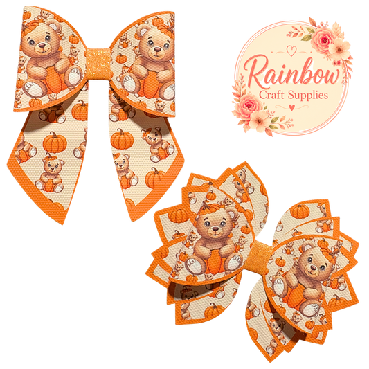 4 Teddy Pumpkin Cut around hair bow making sets 3.5”(choice of bow shape )