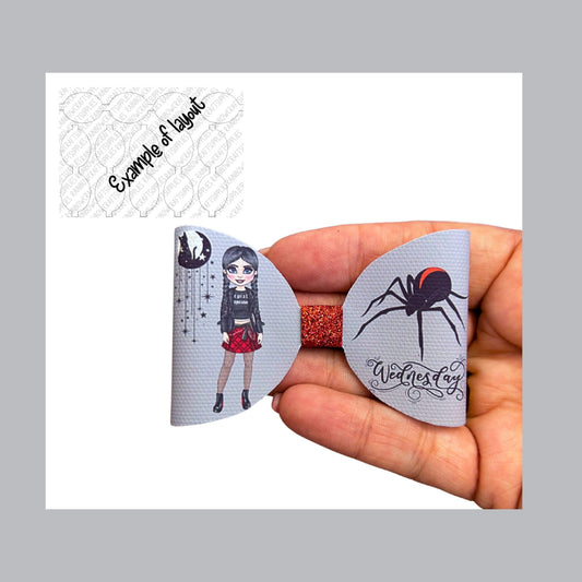 Wednesday kooky creepy themed pre printed canvas bow loops x 7 (3.5”)