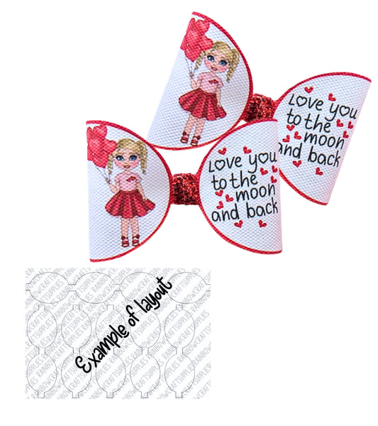Valentine’s Day Dolly girl printed canvas bow loops x 7