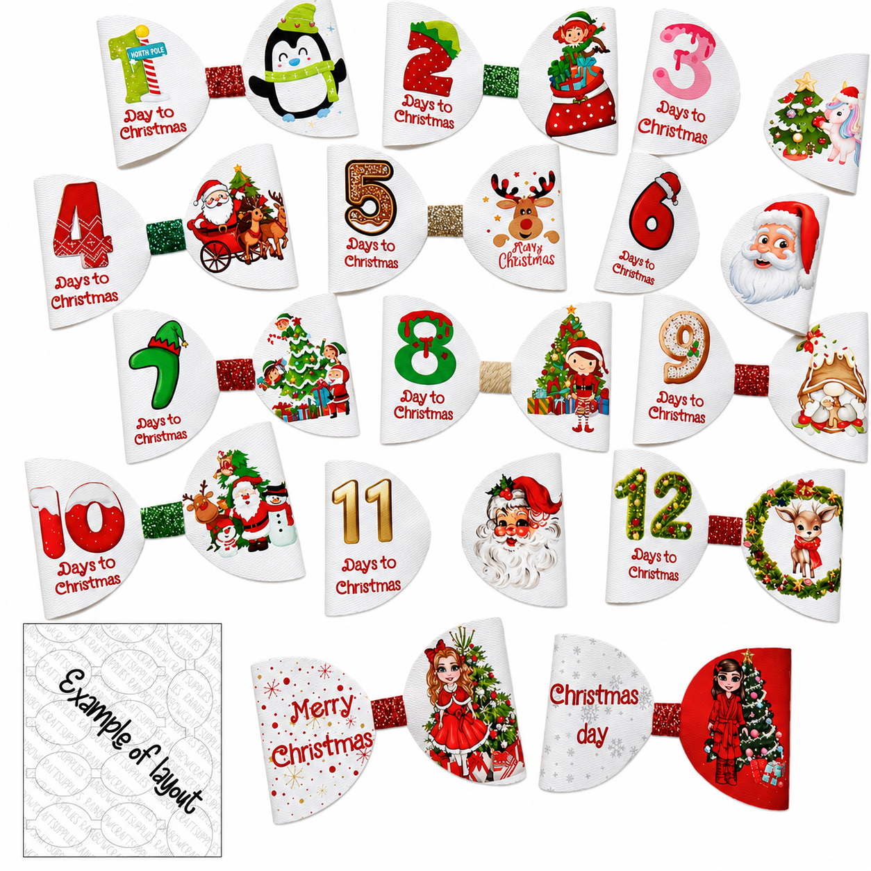14 x Christmas count down pre printed canvas hair bow making sheet a4