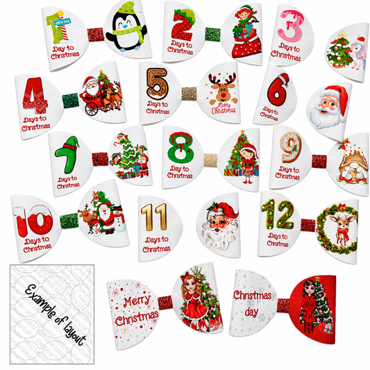 14 x Christmas count down pre printed canvas hair bow making sheet a4
