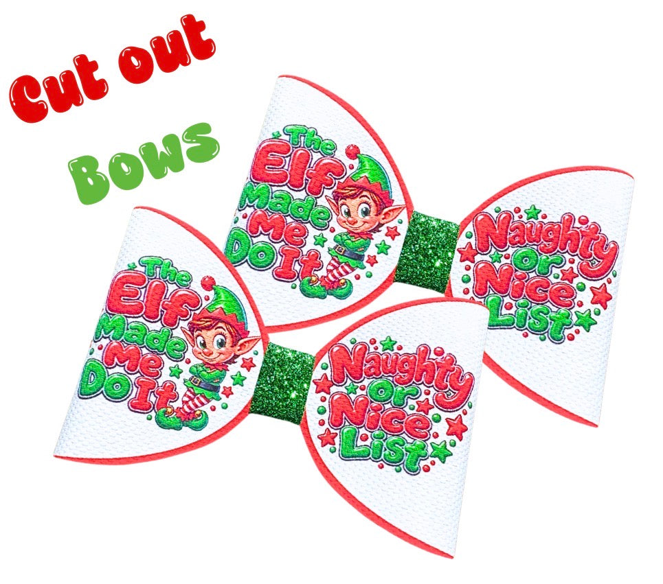 7 x Naught Elves  inspired cut out hairbow loops 3.5”(leatherette or canvas )