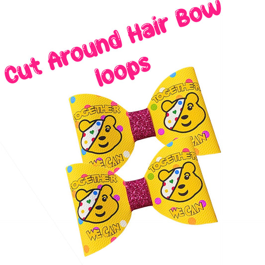 7 Pudsey inspired  cut around hairbow loops 3.5”(Available in leatherette or canvas)