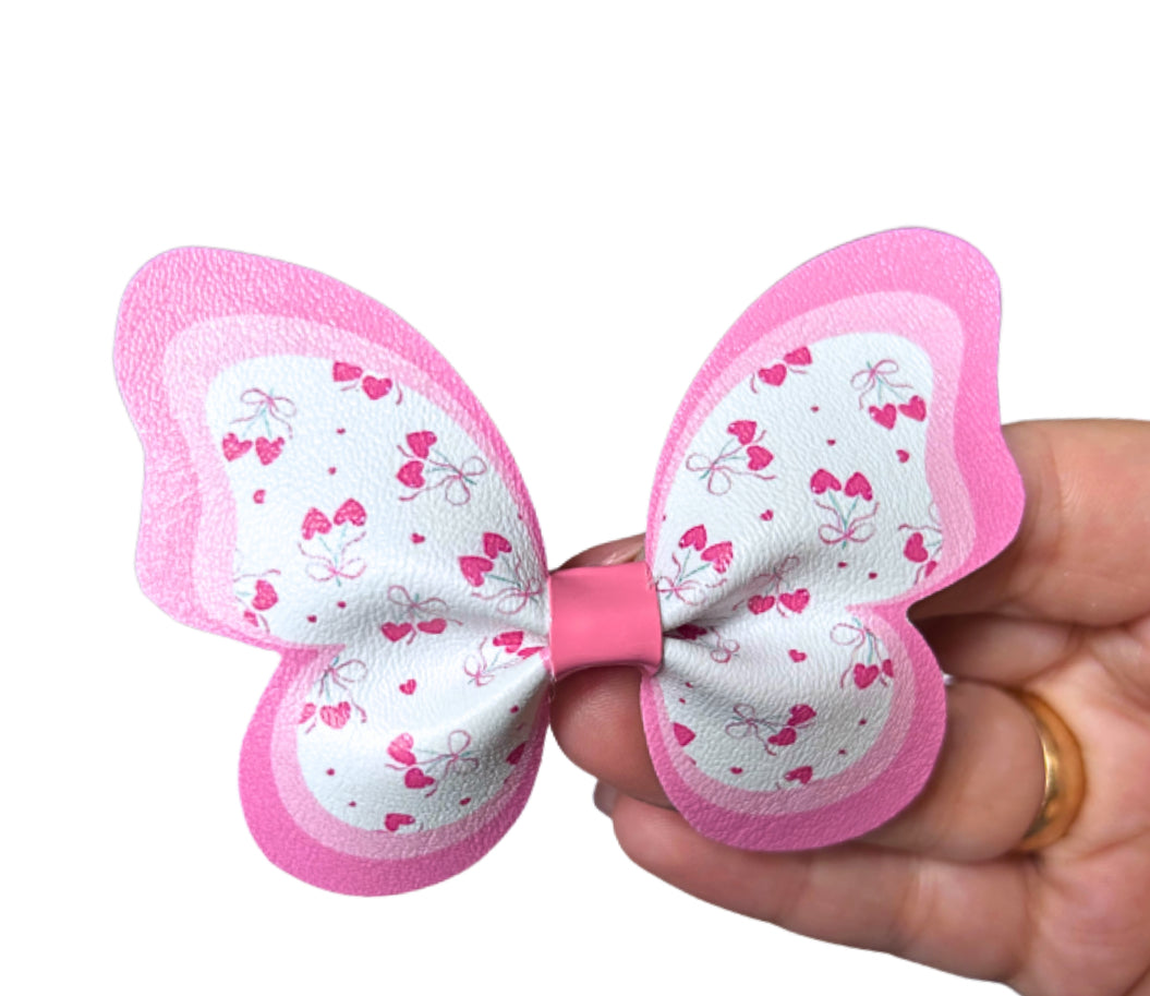 7 x Pre printed Ready to cut Butterfly Pinch bows 3.5” Cherry baby