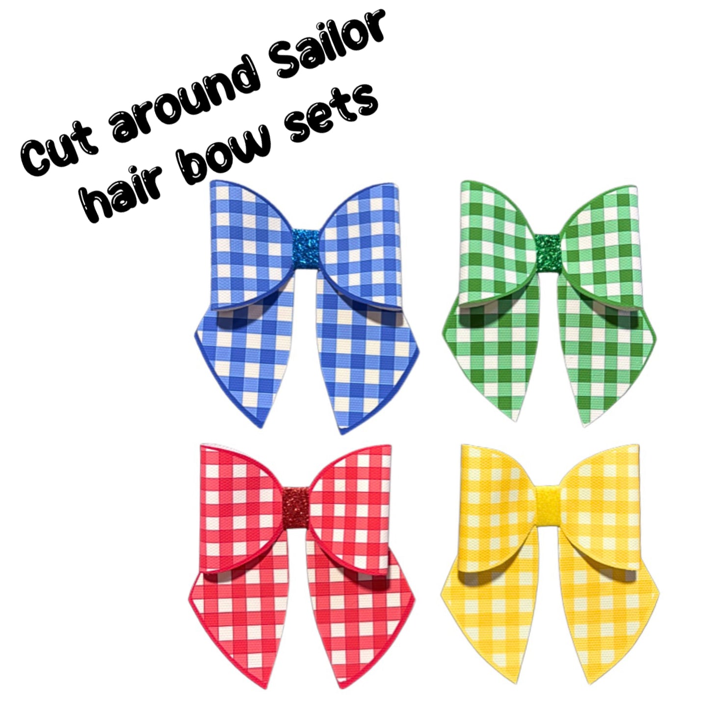 4 Piece cut around gingham sailor hair bow sets 3.5” leatherette or Canvas
