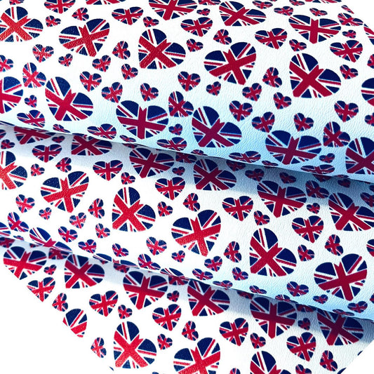 In house leatherette printed fabric A4 Union Jack hearts