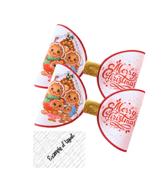 Gingerbread family christmas themed printed canvas bow loops x 7