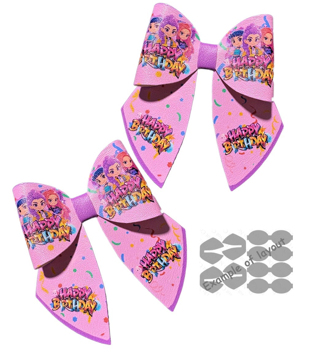 4 x printed in house Leatherette bow loops and sailor tails 3.5” Kpop Happy Birthday