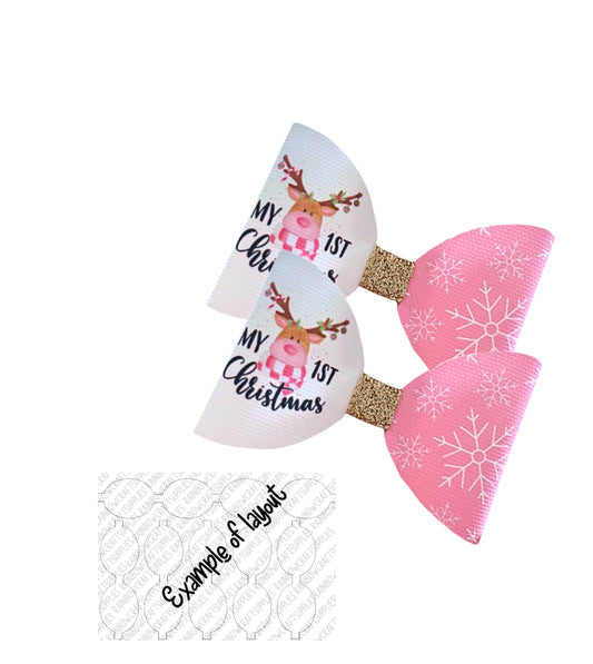 My 1st Christmas (reindeer) pre printed canvas hair bow loops x 7