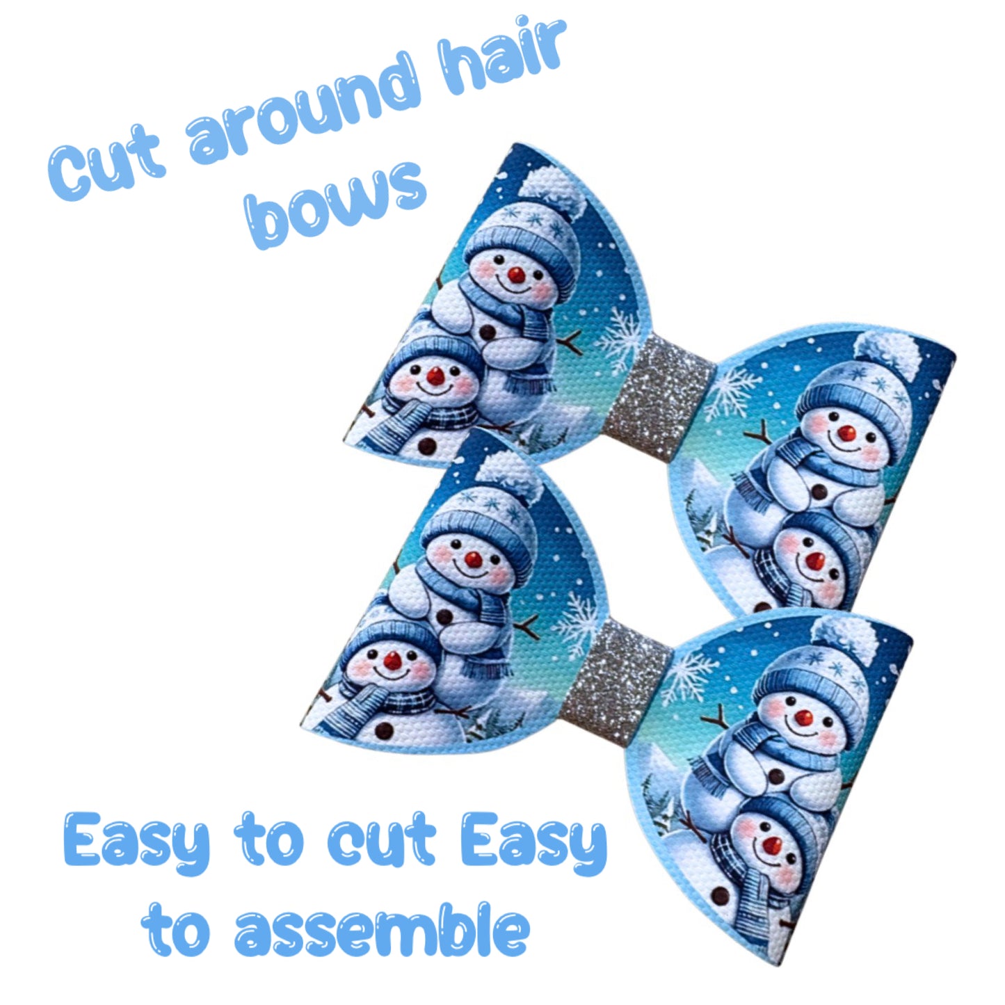 7 Climbing Snowman Cut Around hair bow loops 3.5” Leatherette or Canvas