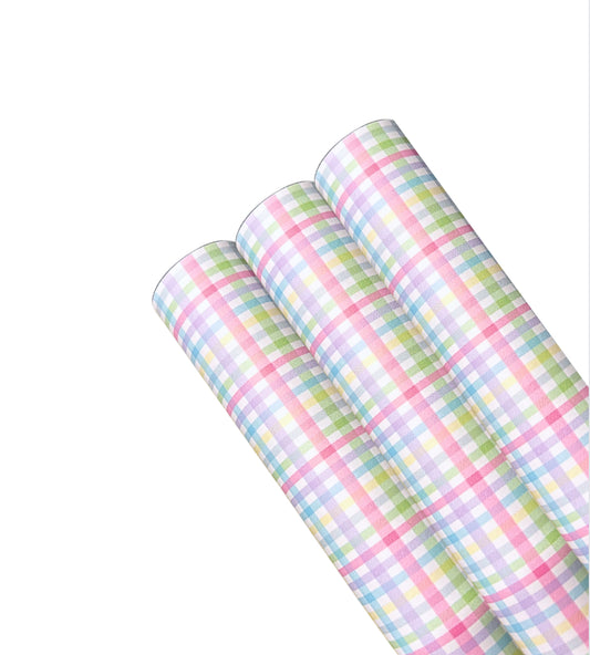 Rainbow gingham checked smooth patterned leatherette fabric