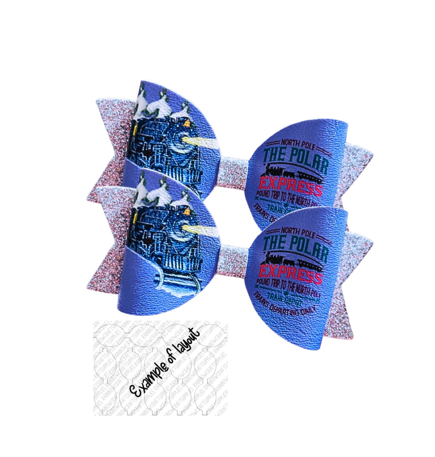 7 x Polar Express theme  leatherette hair bow loops 3.5”