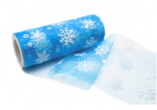 Frozen snowflake Turquoise/blue & silver glitter tulle 6”