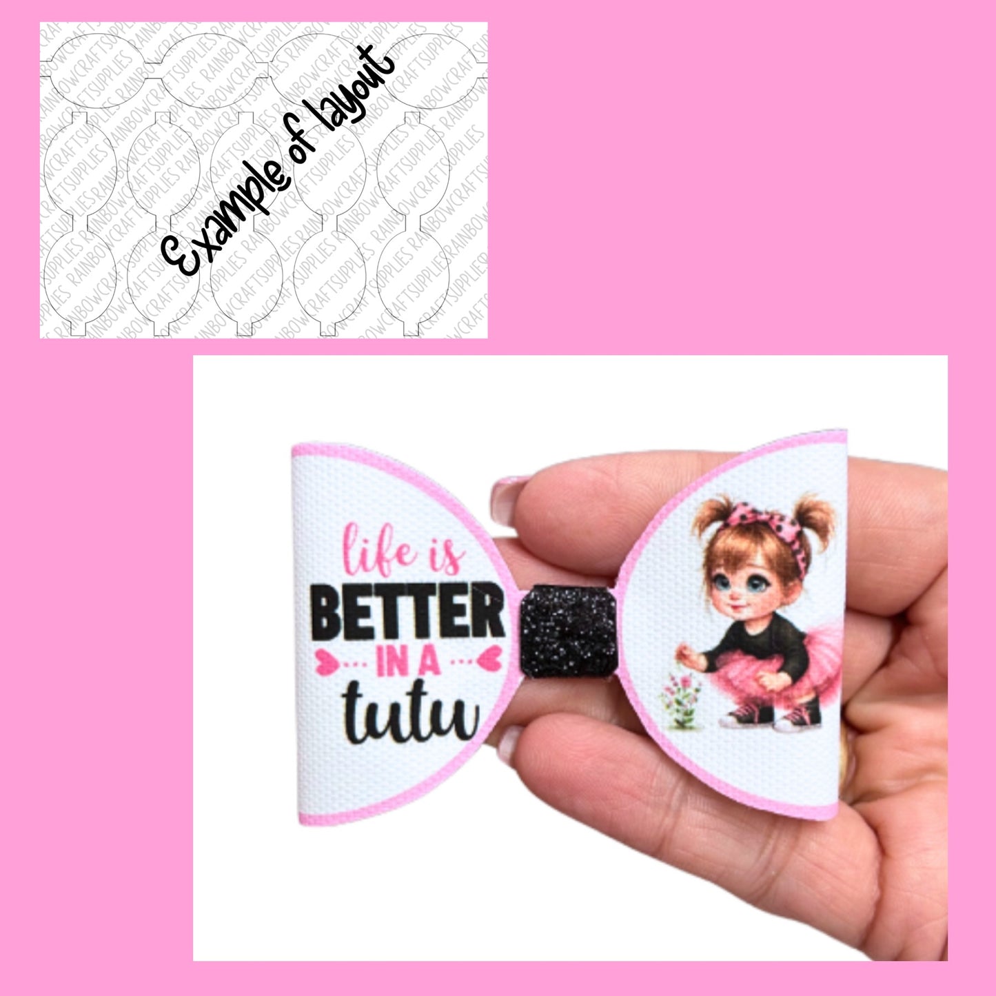 Life is Better in a Tutu themed pre printed canvas hair bow loops x 7