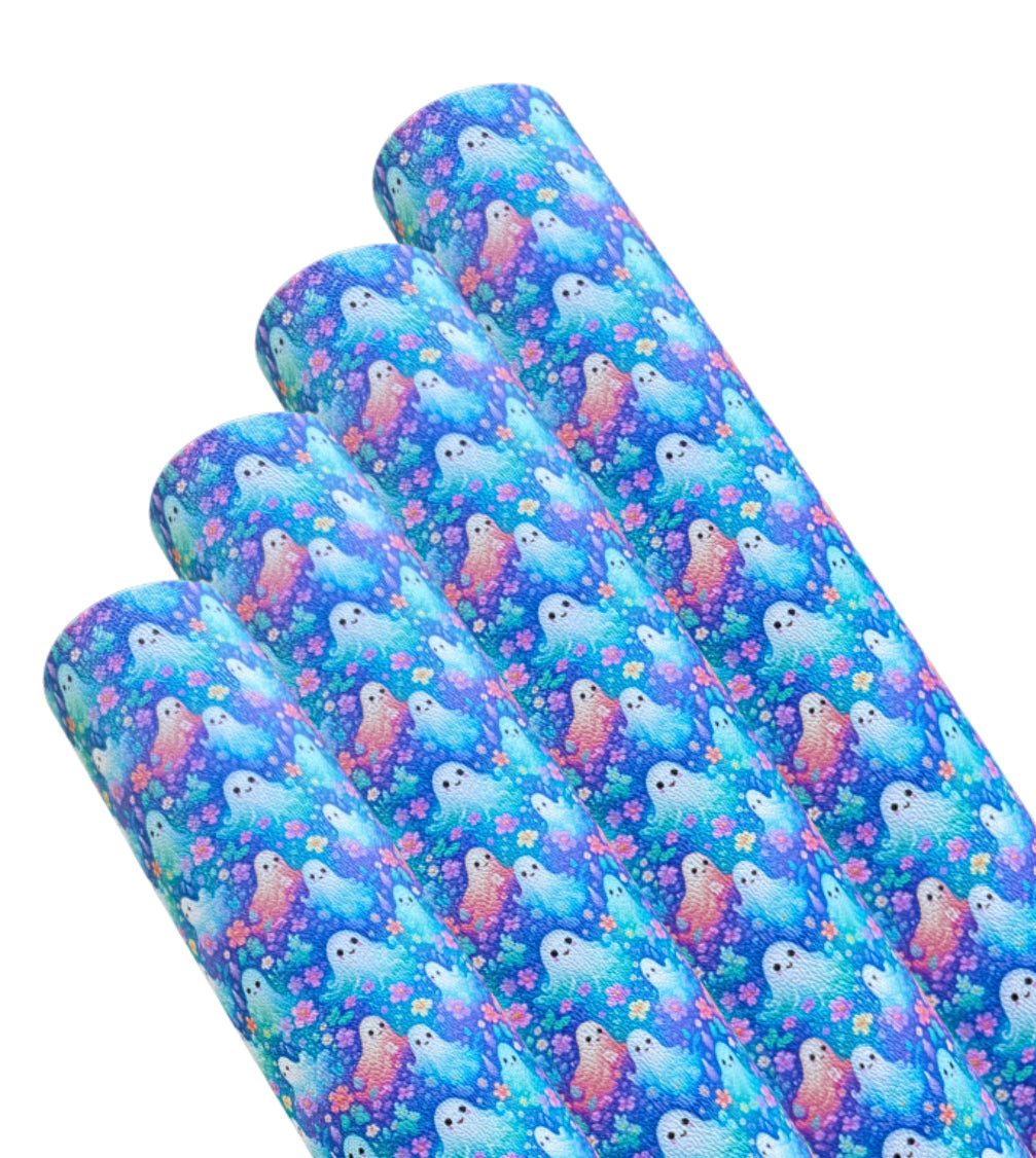 In house printed Leatherette fabric A4 3D Effect Ghost theme