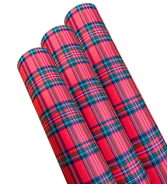 Christmas Red Tartan leatherette or Canvas fabric A4