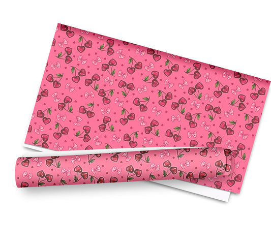 Deep pink Cherry hearts theme printed premium canvas fabric  A4