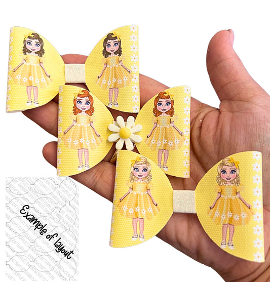 Daisy Dolly themed pre printed canvas bow loops x 7 (3.5”)