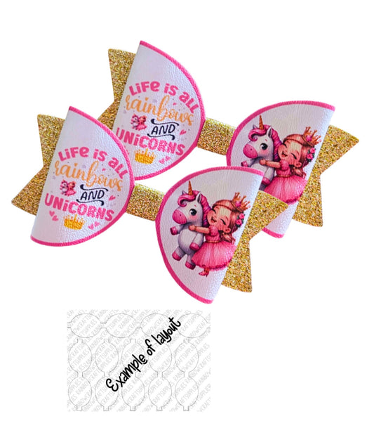 7 x printed in house Leatherette bow loops 3.5” Life is Full of Rainbows and Tutu’s