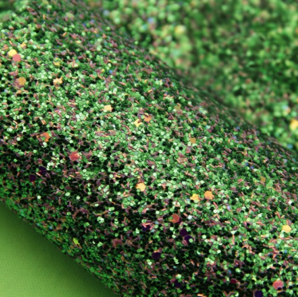 Holly Green mixed chunky glitter fabric A4
