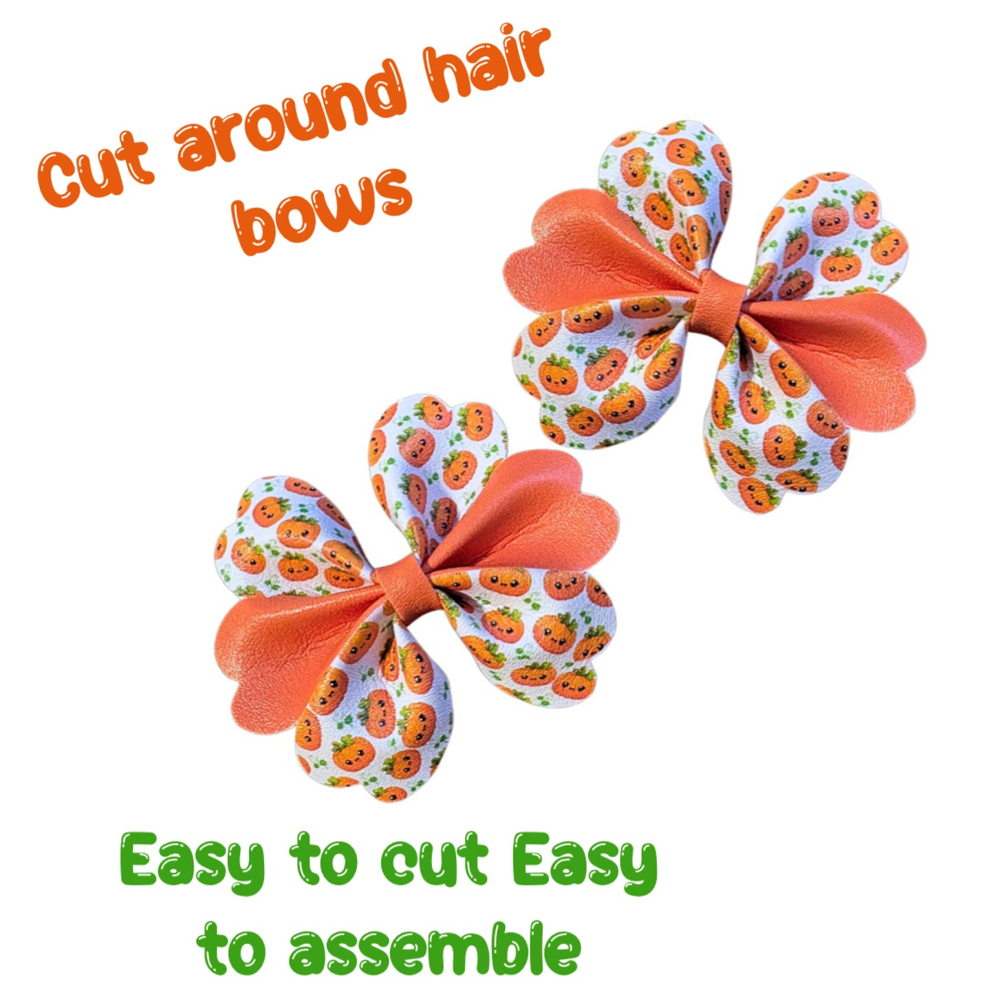 5 x Cut around scallop Pinch leatherette bows 3.5” Pumpkins