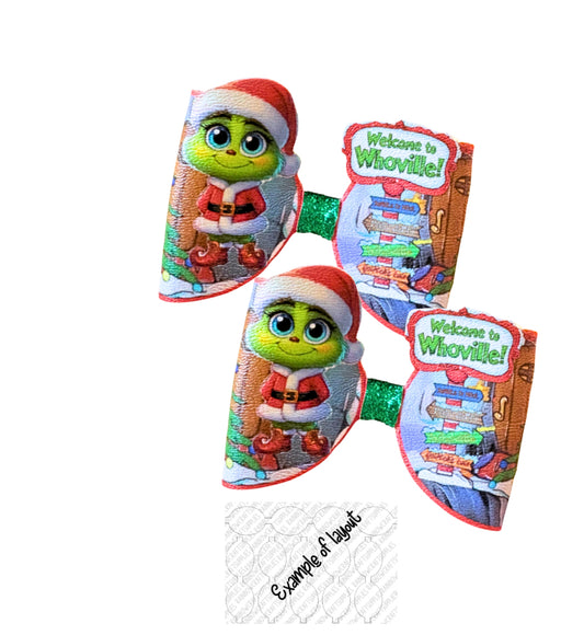 7 x Grinchy 3D leatherette hair bow loops 3.5”