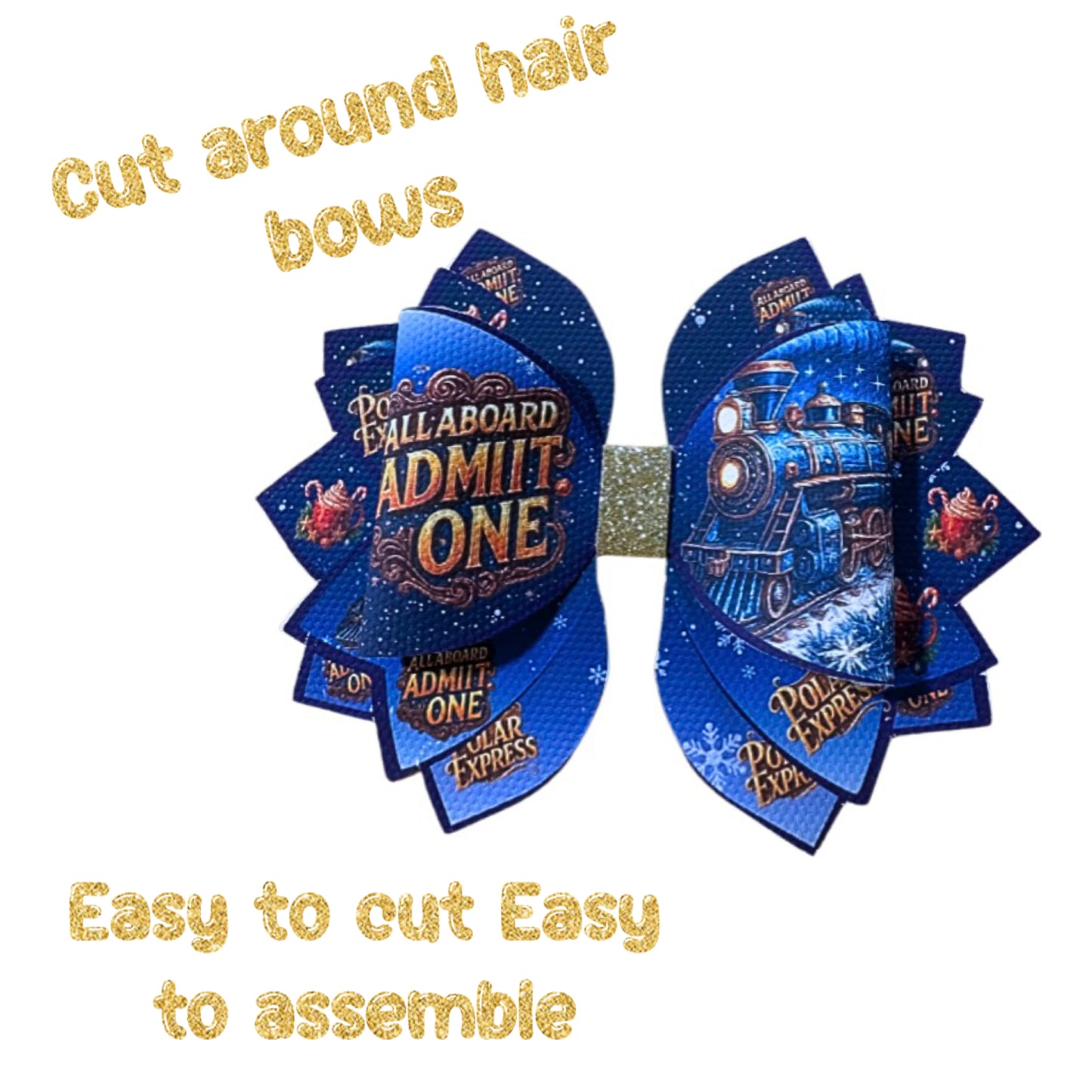 4 Christmas train Cut around hair bow loops & tails 3.5”(Leatherette or Canvas)