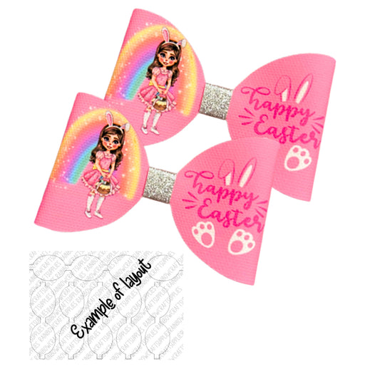 7 x Easter Bunny Girl pre in house printed leatherette bow loops 3.5”