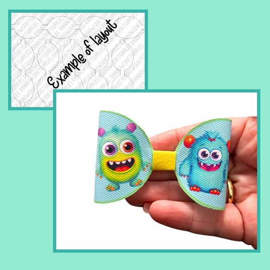 Cute Baby Monster  themed printed canvas bow loops x 7