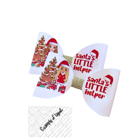 Christmas dolly Santa’s Little helper  3.5” pre printed canvas hair bow loops x 7