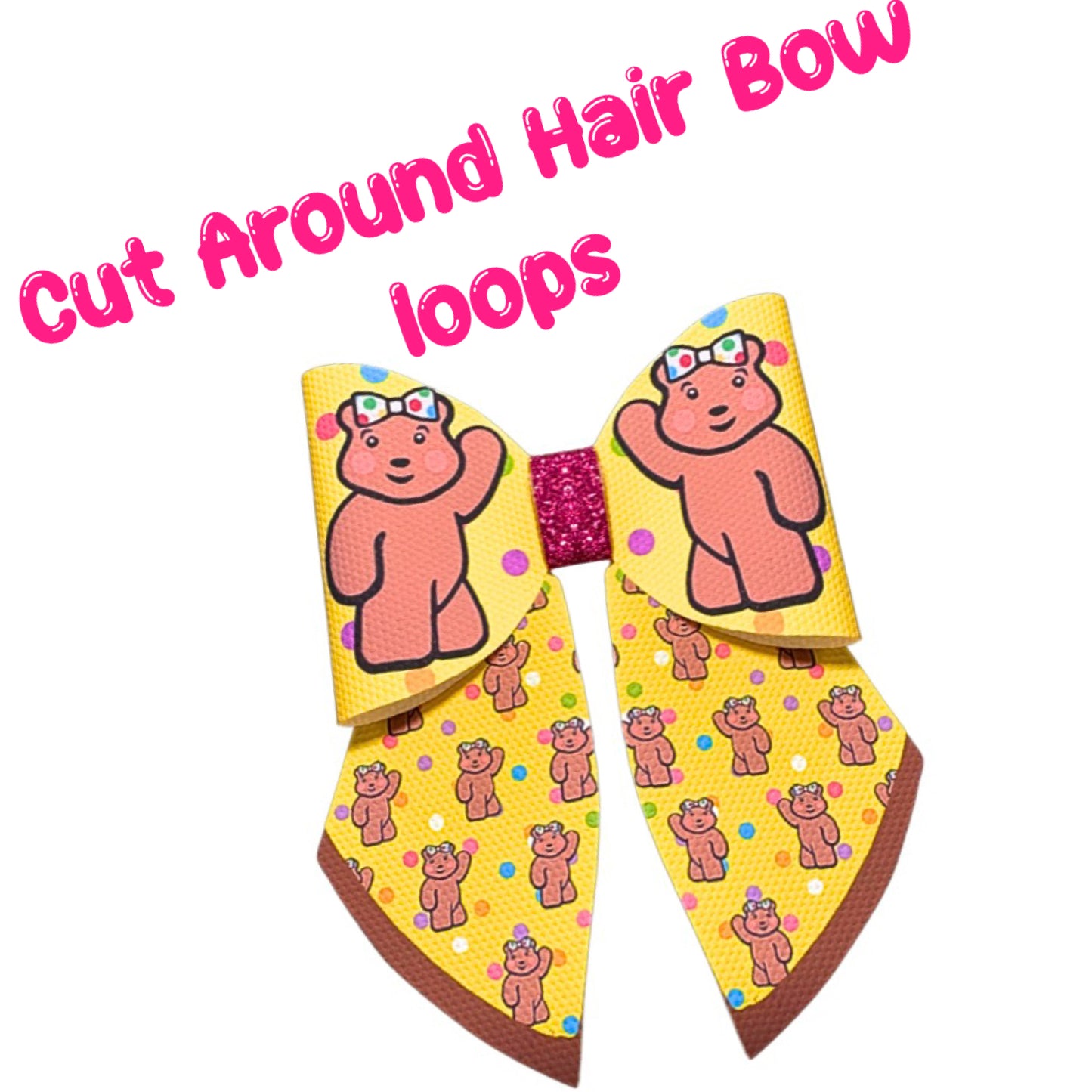 4 Bear themed Cut around hairbow bow loops and sailor tails 3.5