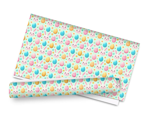 Easter Bunny eggs In house printed leatherette Fabric A4 (mint)