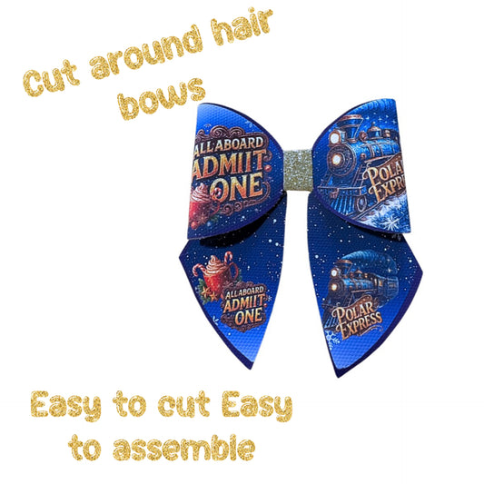 4 x Christmas Train Cut around  Hair bow sets 3.5” Leatherette or Canvas