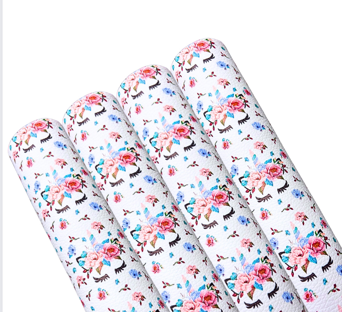 Floral sleeping unicorn leatherette fabric