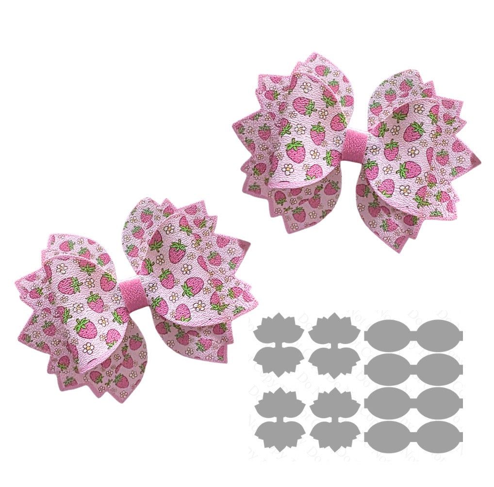 4 x printed in house Leatherette bow loops and Fan Tails Strawberries