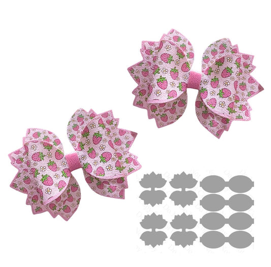 4 x printed in house Leatherette bow loops and Fan Tails Strawberries