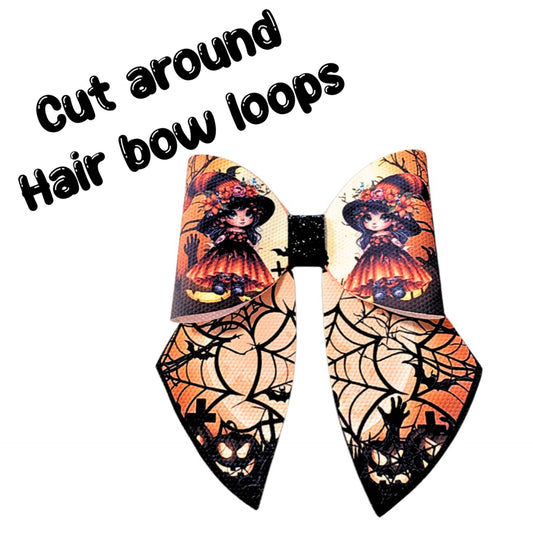4 x spooky Witch  theme cut around canvas sailor bows 3.5”