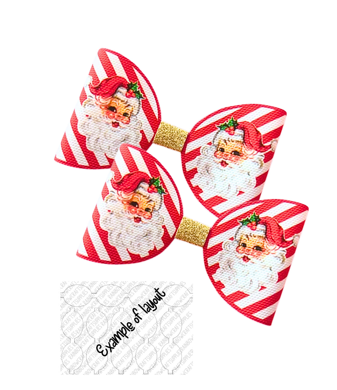 Candy cane Santa pre printed canvas bow loops x 7