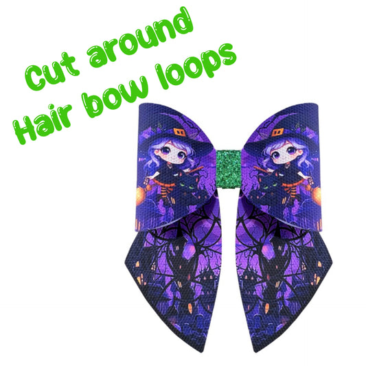 4 x spooky Witch  theme cut around canvas sailor bows 3.5”