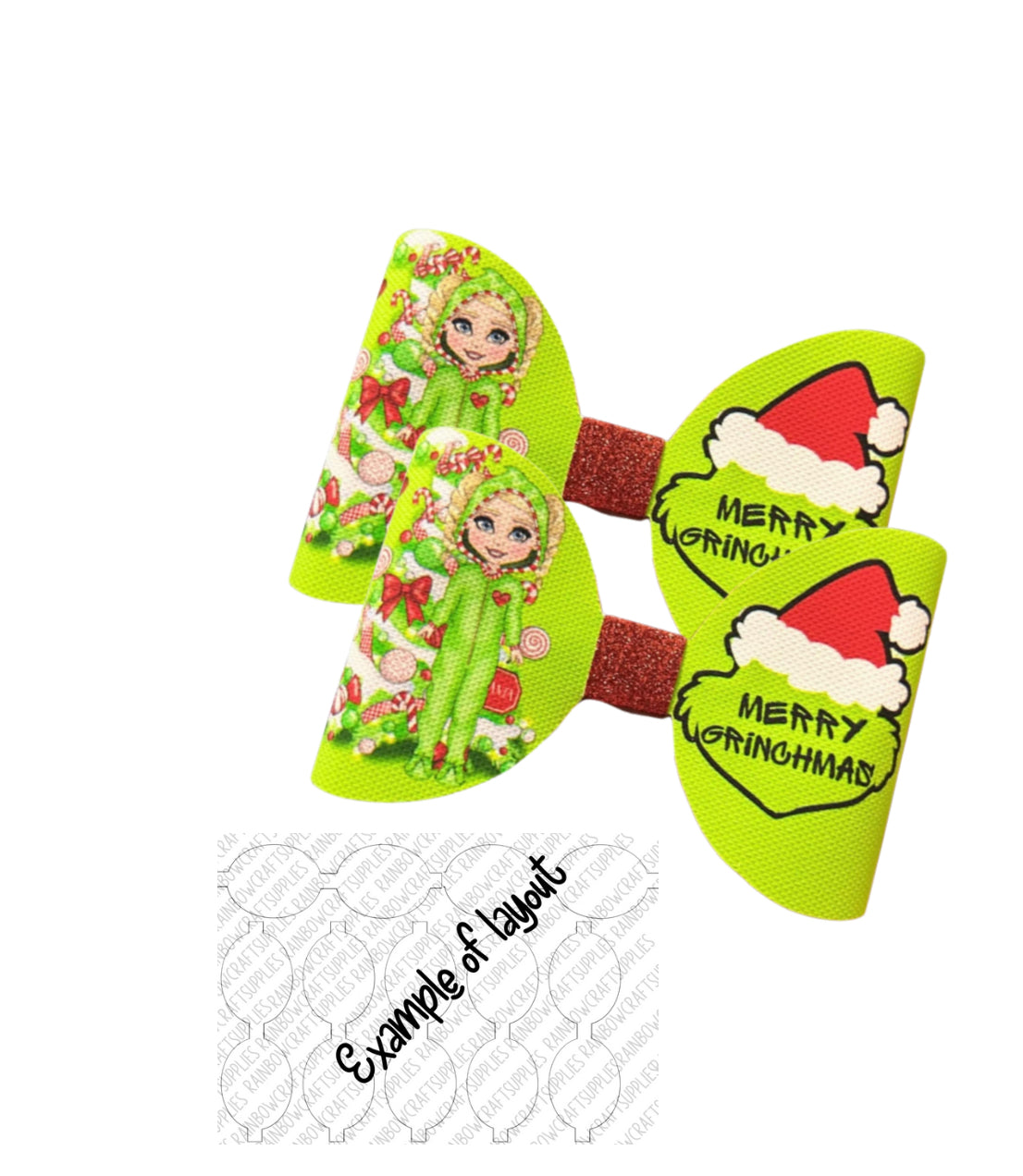 7 x Grinchy girl leatherette hair bow loops 3.5”