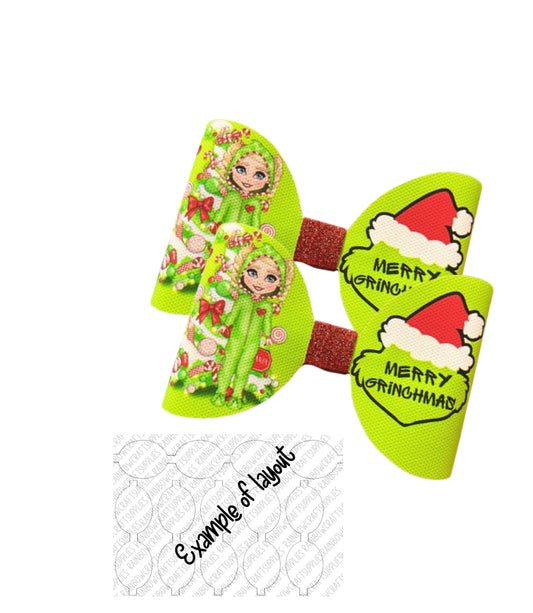 7 x Grinchy girl leatherette hair bow loops 3.5”